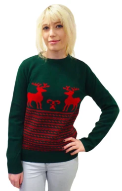 'Run Rudolph Run' Retro Christmas Jumper By MADCAP -Trendify Shop Retro Christmas Jumper Reindeer Green3 80692.1666957250