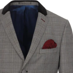 Mod Pow Check Velvet Collar Blazer -Trendify Shop madacap pow suit blazer grey detail1 53621.1661264679