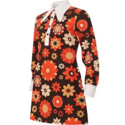 Daydream Retro Flower Polo Dress -Trendify Shop madcap daydeamer floral dress brown side 81231.1661261428 3