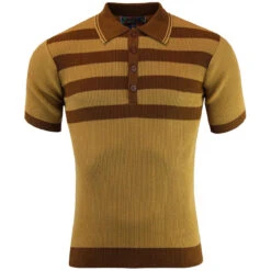 Terry Retro Mod Rib Stripe Polo N -Trendify Shop madcap englaand terry ribbed polo top caramel 11 34348.1679657083