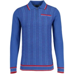 Coltrane Mod Jacquard Knit Polo Z -Trendify Shop madcap england coltrane jacqaurd polo federal blue 3 60019.1683192619