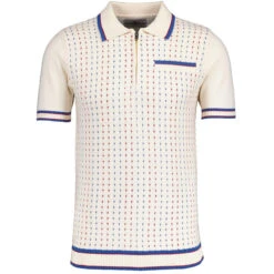 Miles Mod Jacquard Knit Polo SW -Trendify Shop madcap england coltrane jacqaurd polo short sleeve white 2 61469.1683729612
