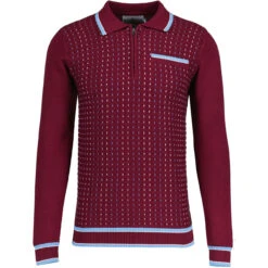 Coltrane Mod Jacquard Knit Polo Z -Trendify Shop madcap england coltrane jacqaurd polo zinfandel 3 65767.1683192081