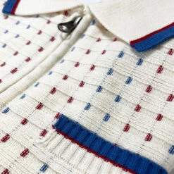 Coltrane Mod Jacquard Knit Polo Z -Trendify Shop madcap england coltrane knitted polo snow close up 81495.1678197978
