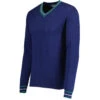 Fellini Pointelle Knit Tipped V-neck Jumper In Navy -Trendify Shop madcap england fellini tipped v neck jumper navy mc1050 2 49398.1695997604