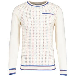 Hawkins Mod Jacquard Dash Front Jumper In Snow White -Trendify Shop madcap england hawkins jacquard dash jumper snow white 3 70301.1695997608