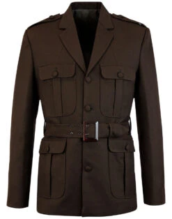 60s Mod Hopsack Safari Jacket BROWN -Trendify Shop madcap england hopsack safari blazer brown 7 48052.1661269281