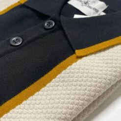 Junot Mod Waffle Stripe Knit Polo B -Trendify Shop madcap england junot stripe panel popcorn waffle knit polo black 4 85893.1692021001