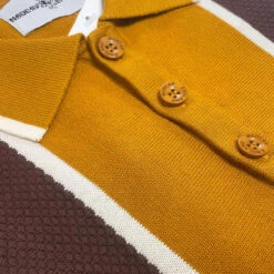 Junot Mod Waffle Stripe Panel Knit Polo Buckthorne -Trendify Shop madcap england junot textured stripe knitted polo top buckthorne 4 23561.1697534833