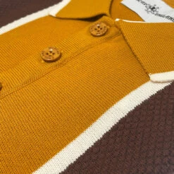 Junot Mod Waffle Stripe Panel Knit Polo Buckthorne -Trendify Shop madcap england junot textured stripe knitted polo top buckthorne 5 50644.1697534837