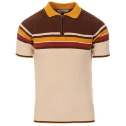 Meteor Mod Rib Zip Neck Polo BIRCH -Trendify Shop madcap england meteor ribbed stripe panel polo 3 33842.1661264746