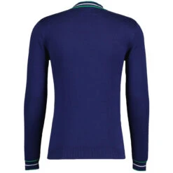 Moore Mod Pointelle Knit Tipped Mock Turtleneck Jumper In Navy -Trendify Shop madcap england moore ls jumper navy mc1049 11 25302.1693991742