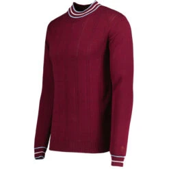Moore Mod Pointelle Knit Tipped Mock Turtleneck Jumper In Zinfandel -Trendify Shop madcap england moore tipped pointelle knit tee zinfandel mc1049 2 09981.1695997397