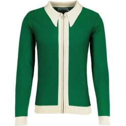 Riva Retro Zip Through Cardigan G -Trendify Shop madcap england riva spear collar ring zip cardigan green jacket 3 02298.1683192026 1