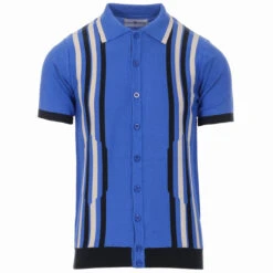 Shockwave Mod Stripe Knit Polo Top -Trendify Shop madcap england shockwave knit polo blue 1 73501.1661264942 2