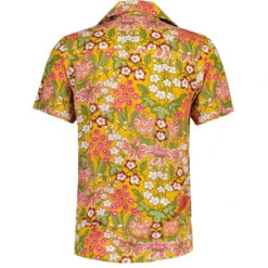 Rock-a-Hula Retro Rayon Floral SS Hawaiian Shirt In Mustard -Trendify Shop madcap england short sleeve floral rayon hawaiian shirt mustard mc1078 1 82726.1698858543