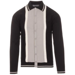 Marriott Suede Men's Mod Polo Cardigan - Black -Trendify Shop madcap england suede marriott polo black 3 13185.1661264099