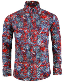 Sunset Paisley 1960s Mod Shirt RED -Trendify Shop madcap england sunset paisley shirt red 2 41267.1661270293