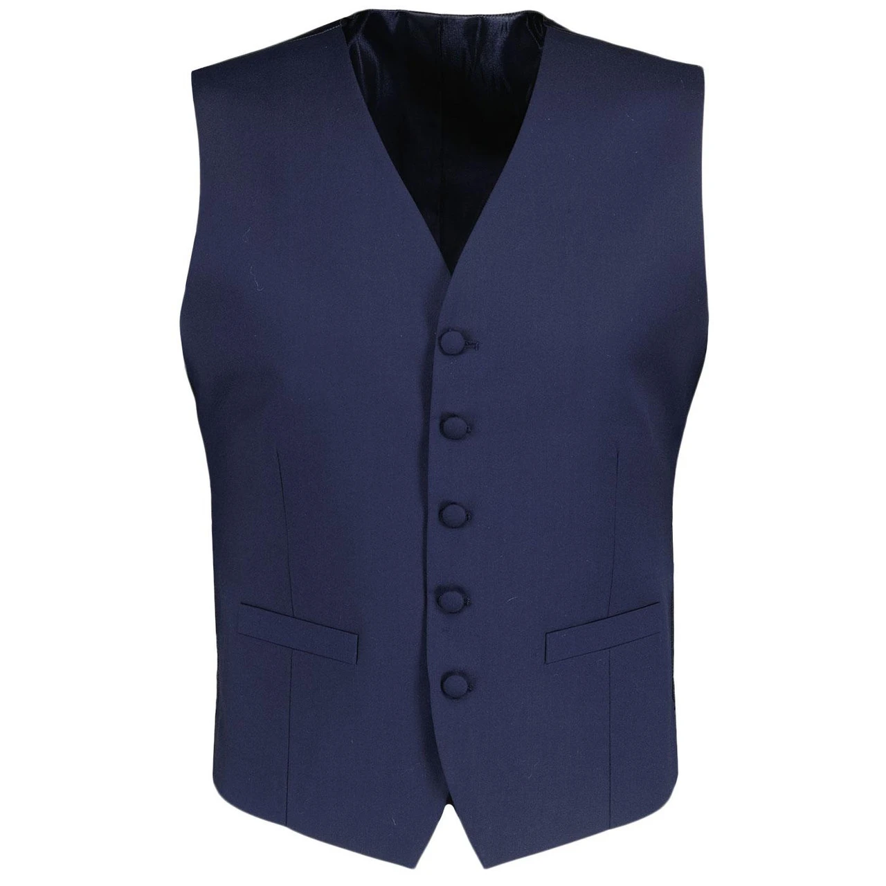 Mod 5 Button High Fasten V-neck Suit Waistcoat In Navy 4 Mod 5 Button High Fasten V-neck Suit Waistcoat In Navy - Image 2