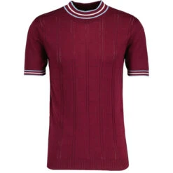 Wilson Pointelle Knit Mod Mock Turtleneck Tipped Tee In Zinfandel -Trendify Shop madcap england wilson tipped pointelle knit tee zinfandel 2 35301.1695997343