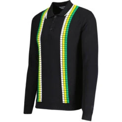 Zodiac Mod Textured Raised Stripe Knitted Polo Shirt Black -Trendify Shop madcap england zodiac waffle square stripe polo black 2 24255.1695997594