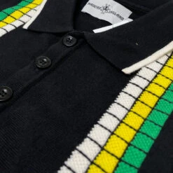 Zodiac Mod Textured Raised Stripe Knitted Polo Shirt Black -Trendify Shop madcap england zodiac waffle square stripe polo black 4 96001.1695997593