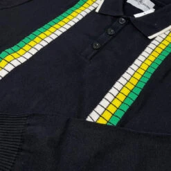 Zodiac Mod Textured Raised Stripe Knitted Polo Shirt Black -Trendify Shop madcap england zodiac waffle square stripe polo black 61 41473.1695997596