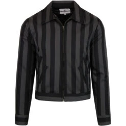 Jailbird Mod Stripe Collared Jacket -Trendify Shop madcapeng zip jacket blackgrey fornt 82487.1661266067