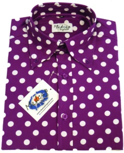 Penny Dot Lane Retro 60s Mod MADCAP Shirt (B/G) -Trendify Shop purple penny dot shirt folded 43381.1661339156 1
