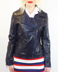 Rebecca - Retro 70s Indie Leather Biker Jacket (N) -Trendify Shop retro womens leather navy5 36039.1661338758
