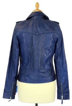 Zoe - Retro 70s Indie Leather Biker Jacket (Navy) -Trendify Shop womens retro leather navy1 28500.1661273583