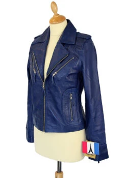 Zoe - Retro 70s Indie Leather Biker Jacket (Navy) -Trendify Shop womens retro leather navy2 40263.1661273583